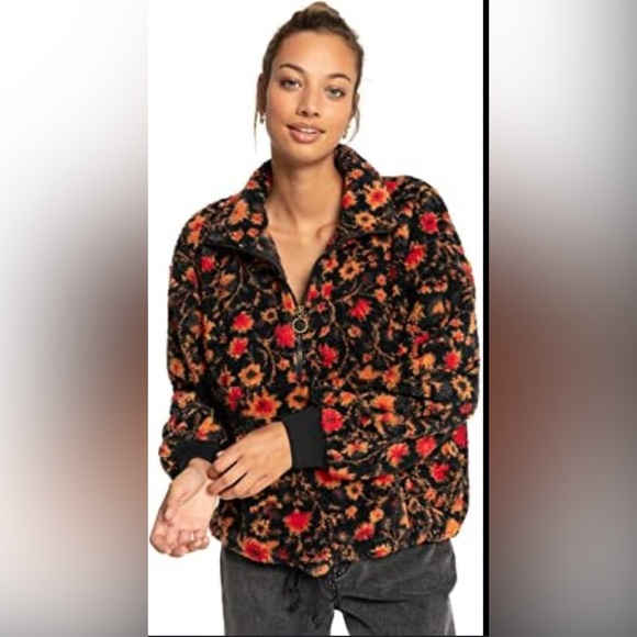 Vintage Leaf Patterned Fleece full zip Jacket with pockets size medium - Picture 6 of 6